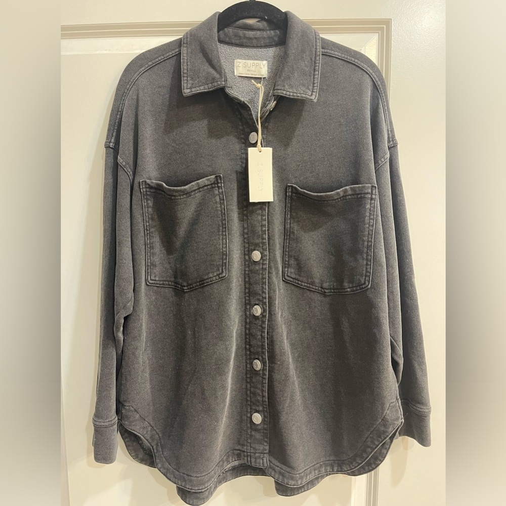New, Z Supply brand All Day Knit Denim Shacket in Vintage Black